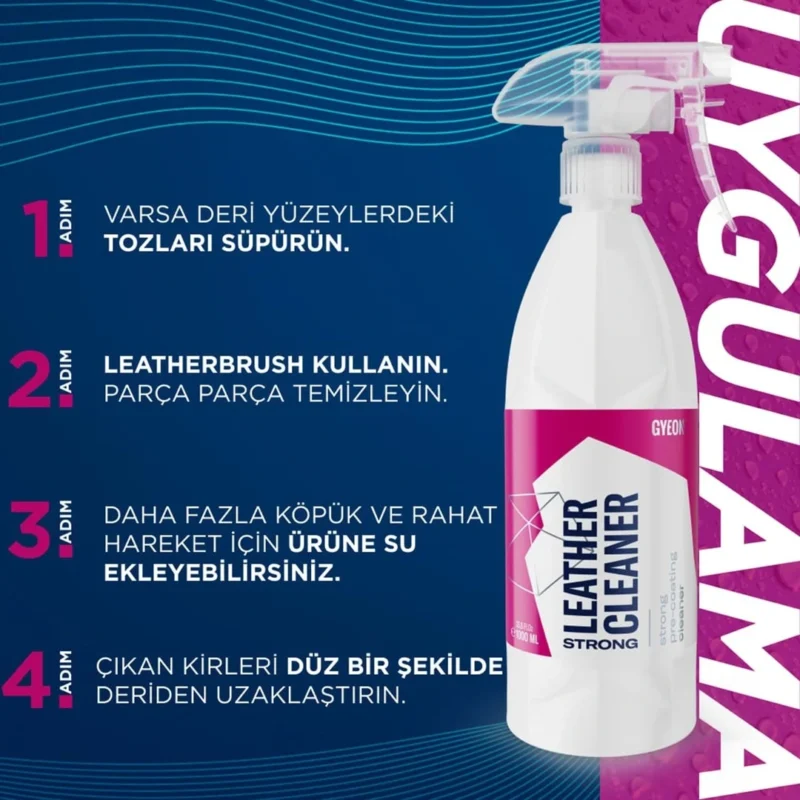 GYEON Q²M LeatherCleaner Strong Güçlü Deri Temizleyici - 1000 ml -Mat Görünüm Deri Koltuk Temizleme