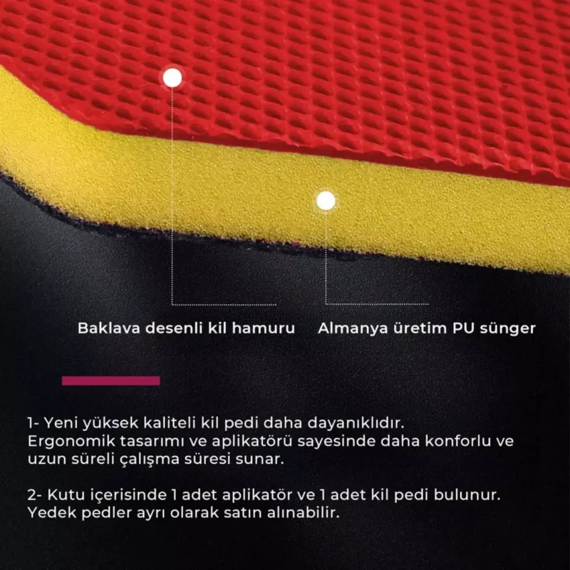 MG PS Aplikatörlü El Kil Pedi 12x8 cm (Kırmızı) - Cırtlı Clay Pad Sponge Block - Görsel 2