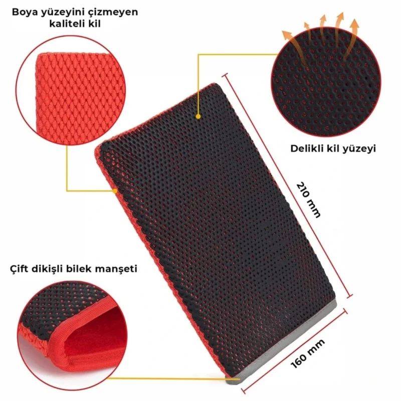 MG PS Kil Eldiveni 21x16 cm (Kırmızı) - Clay Mitt Glove Yüzey Temizleme Kili - Görsel 4