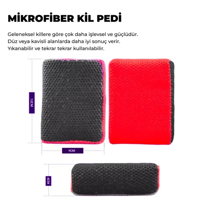 MG PS Mikrofiber El Kil Pedi 12x9 cm (Kırmızı) - Süngerli Clay Pad Sponge Block - Görsel 2