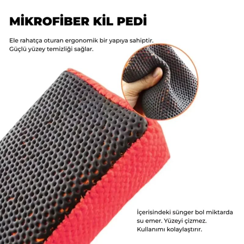 MG PS Mikrofiber El Kil Pedi 12x9 cm (Kırmızı) - Süngerli Clay Pad Sponge Block - Görsel 3