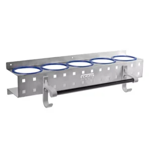 SGCB Çok İşlevli Pasta Cila Duvar Standı Paslanmaz Çelik (5 Gözlü Borulu Kancalı) –Bez Şişe Tutucu
