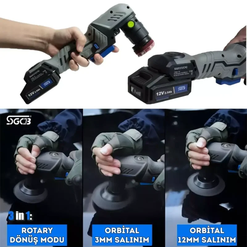 SGCB Kablosuz Şarjlı Rotary/Orbital Mini Nano Polisaj Makinesi Seti 12V – 65 Parça Fırçasız Motor - Görsel 6