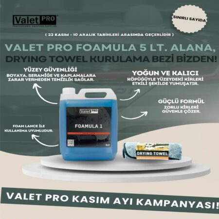 Valet Pro Foamula 1 Ph Nötr Yıkama Şampuanı 5 Litre Alana Drying Towel Grey Gri Kurulama Havlusu Hediye