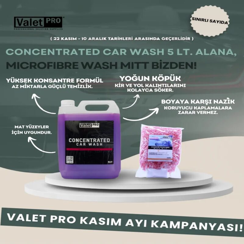 Valet Pro Concentrated Car Wash 5 Litre Şampuan Alana Wash Mitt Yıkama Eldiveni Hediye