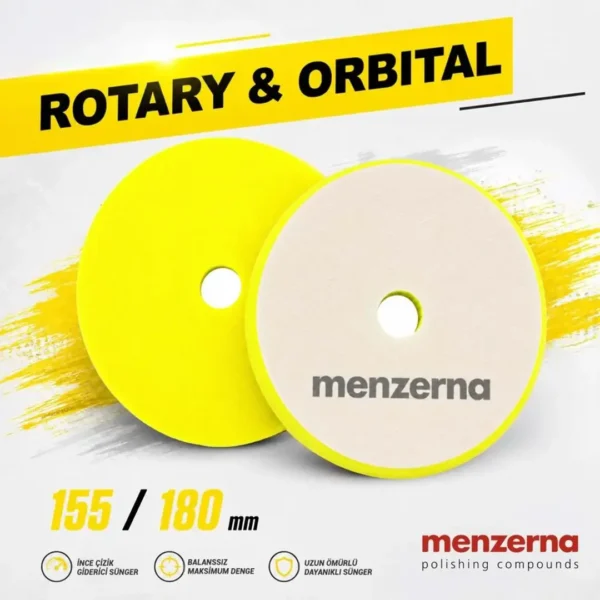 MENZERNA İnce Pasta Süngeri 155/180mm - Sarı | Rotary ve Orbital Uyumlu Orta Çizik Giderici Ped